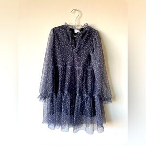 Zara Girls Tiered Navy Blue Sheer Floral Dress - Size 8